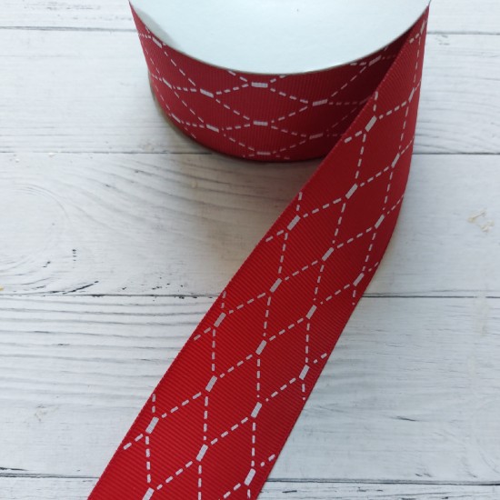 Лента репсовая с рисунком "Ромбик" 4 см цв. бордовый, цена за 1 м